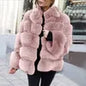 Luxe Women Custom Winter Eco Recycle Sustainable Artificial Faux Mink Fox Fur Stand Collar European Style Coat With Fur