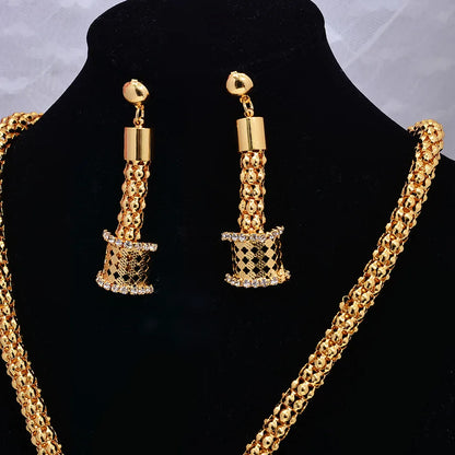24K Jewelry Set Dubai Gold Color Jewelry Sets For women Necklace Earrings Bracelet Ring African Zircon Stone wedding  Gifts set