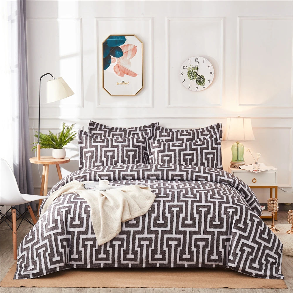 Geometric Pattern Duvet Cover Set for King and Queen Beds Gray