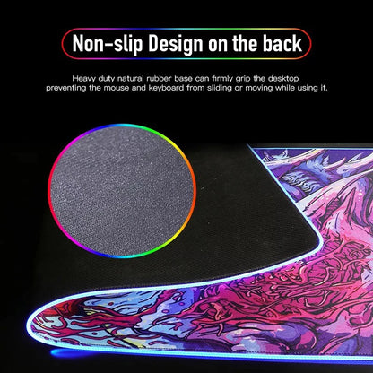 Large RGB LED gaming desk mat with city sunset print
