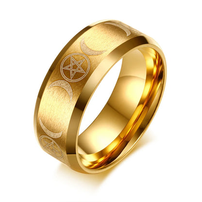 Bold Ring for Men with Stainless Steel Horus Cross Rhodium Plated 8mm