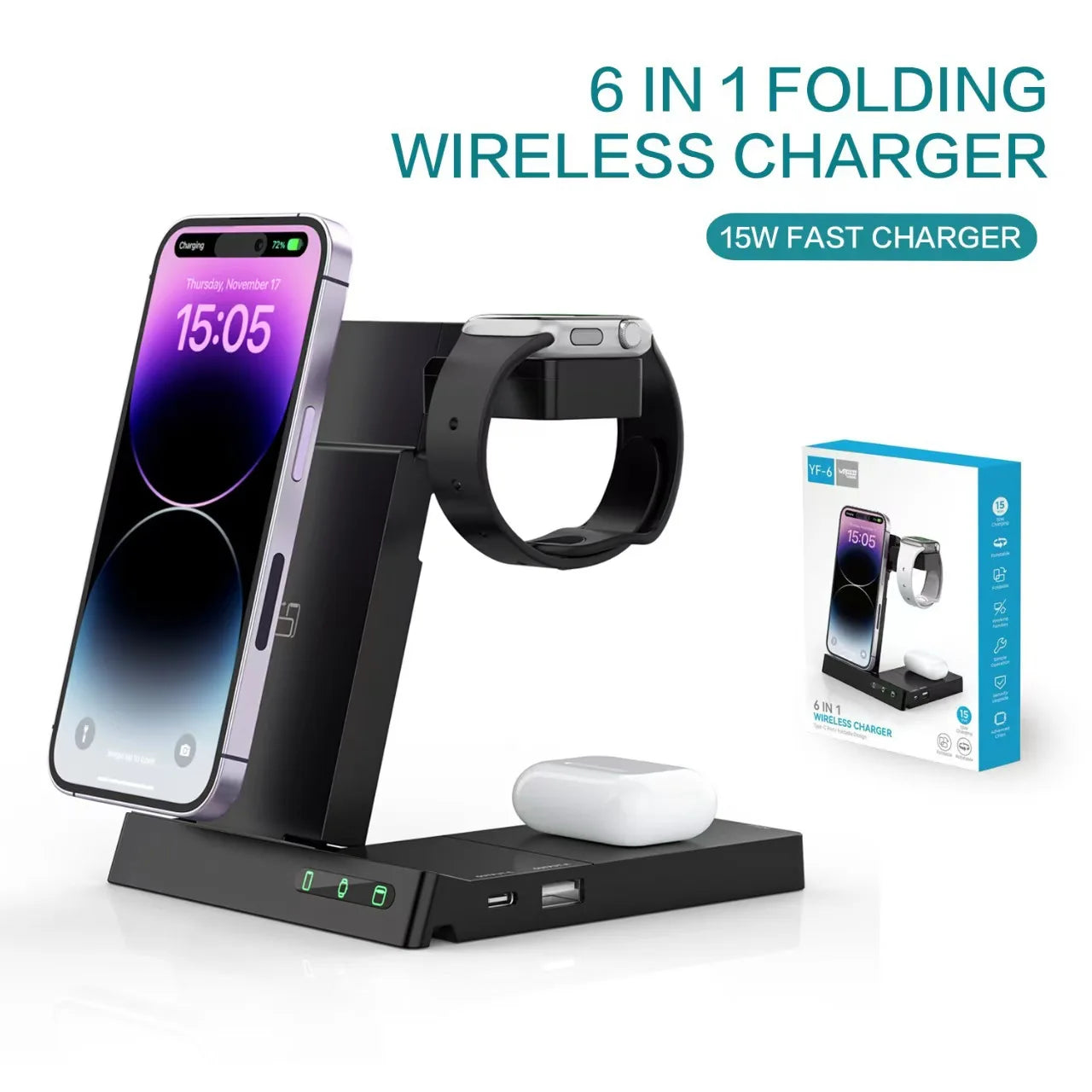 Wireless Charging Stand with Magnetic Night Light Holder for Desk Use