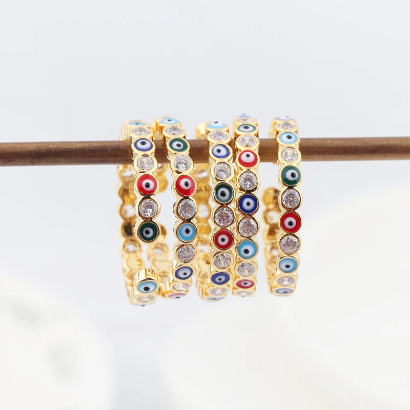 Adjustable Ring with Blue Evil Eye Open Copper Gold Tone Zircon Accent