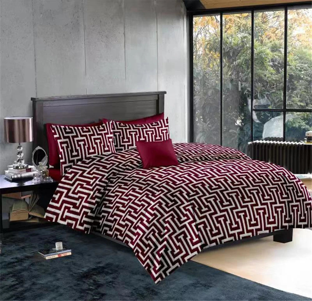 Geometric Pattern Duvet Cover Set for King and Queen Beds Gray