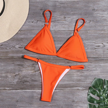 Women's Padded Bikini Top with Low-Rise Bottom and Ring Detail