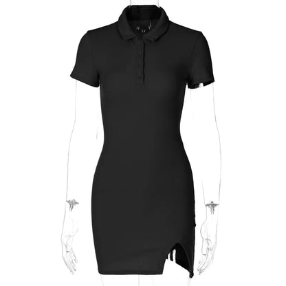 Breathable Knit Dress for Women with Short Sleeves and Subtle Slit
