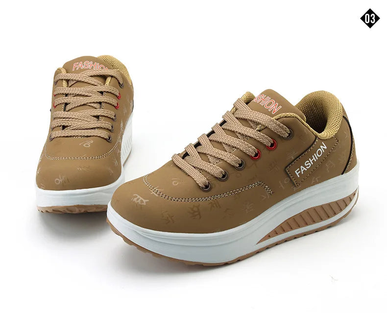 Women's lace-up wedge platform sneakers with rocker sole