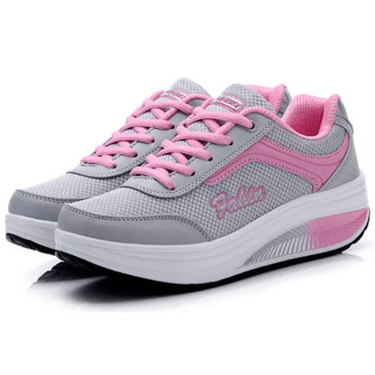 Women's lace-up rocker platform sneakers with cushioned sole
