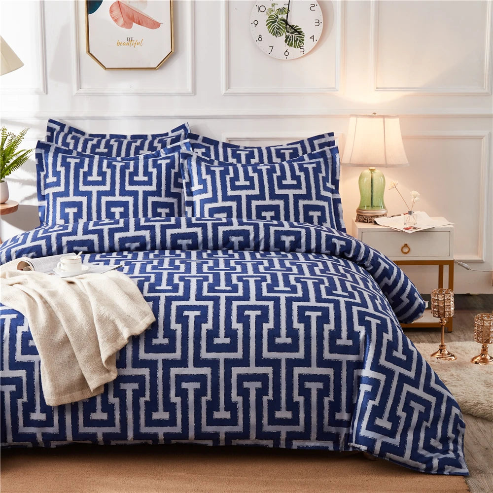 Geometric Pattern Duvet Cover Set for King and Queen Beds Gray