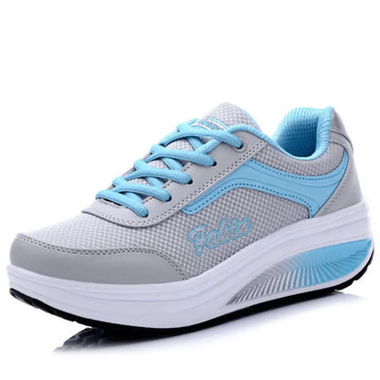 Women's lace-up rocker platform sneakers with cushioned sole