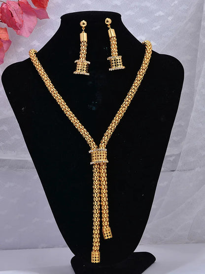 24K Jewelry Set Dubai Gold Color Jewelry Sets For women Necklace Earrings Bracelet Ring African Zircon Stone wedding  Gifts set