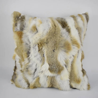 MS.Softex Natural Fur Pillow Case Patchwork Real Rabbit Fur Pillow Cover Soft Plush Cushion Cover Home Decoration