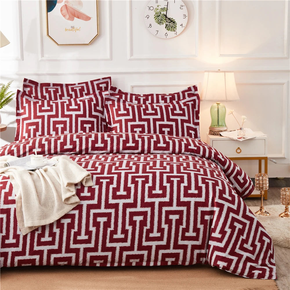 Geometric Pattern Duvet Cover Set for King and Queen Beds Gray