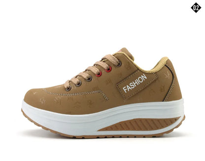 Women's lace-up wedge platform sneakers with rocker sole