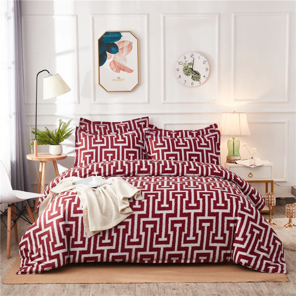 Geometric Pattern Duvet Cover Set for King and Queen Beds Gray
