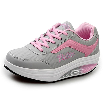 Women's lace-up rocker platform sneakers with cushioned sole
