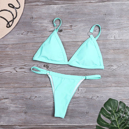 Women's Padded Bikini Top with Low-Rise Bottom and Ring Detail