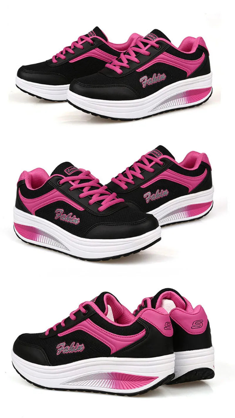 Women's lace-up rocker platform sneakers with cushioned sole