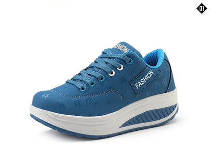 Women's lace-up wedge platform sneakers with rocker sole