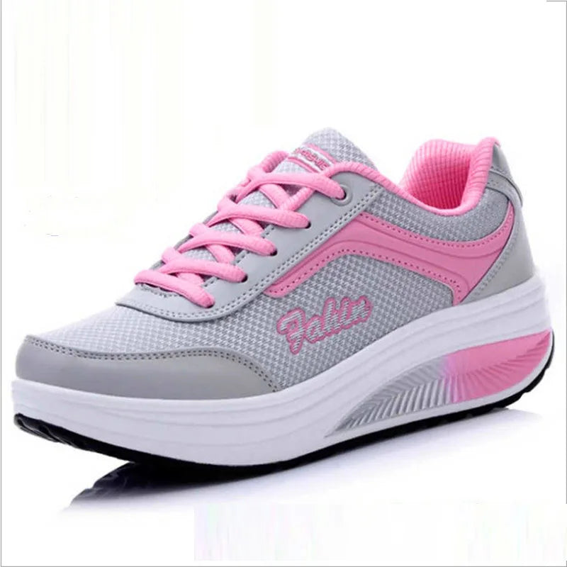 Women's lace-up rocker platform sneakers with cushioned sole