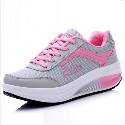 Women's lace-up rocker platform sneakers with cushioned sole