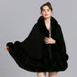 7 Women 2 Circle Fur Poncho Shawl Cloak With Hat Faux Fur Cape Big Pendulum Dovetail Cardigan Winter Warm Thick Loose Overcoat