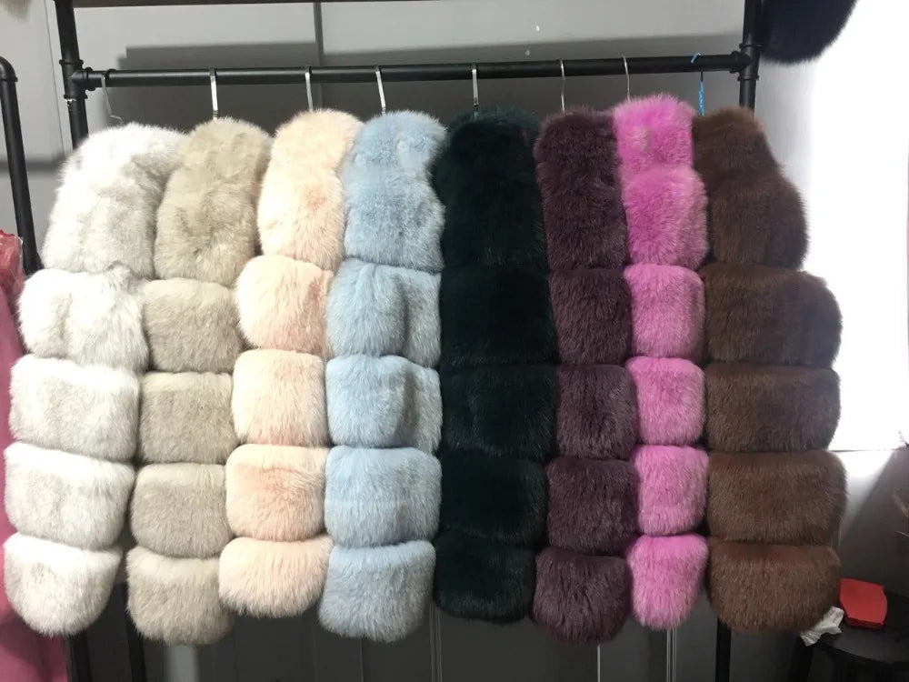 Luxe Women Custom Winter Eco Recycle Sustainable Artificial Faux Mink Fox Fur Stand Collar European Style Coat With Fur