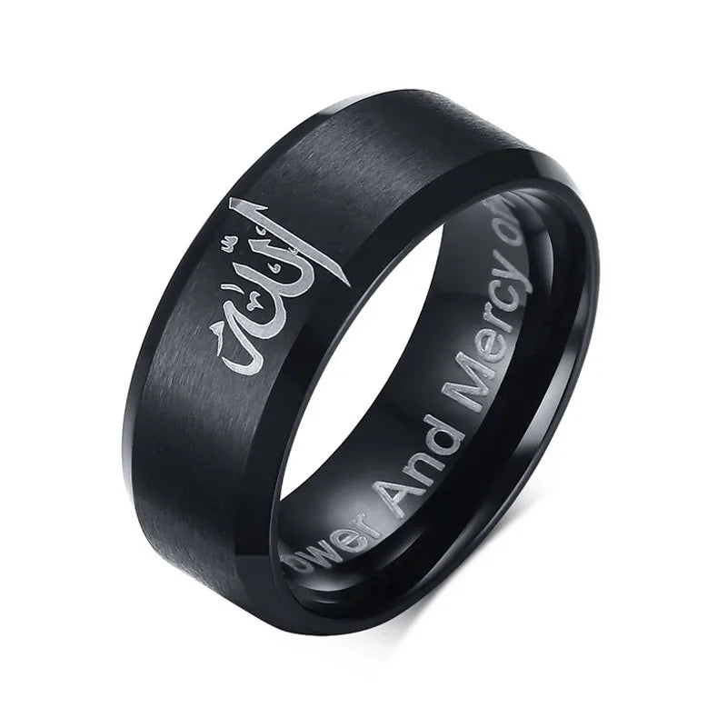 Bold Ring for Men with Stainless Steel Horus Cross Rhodium Plated 8mm