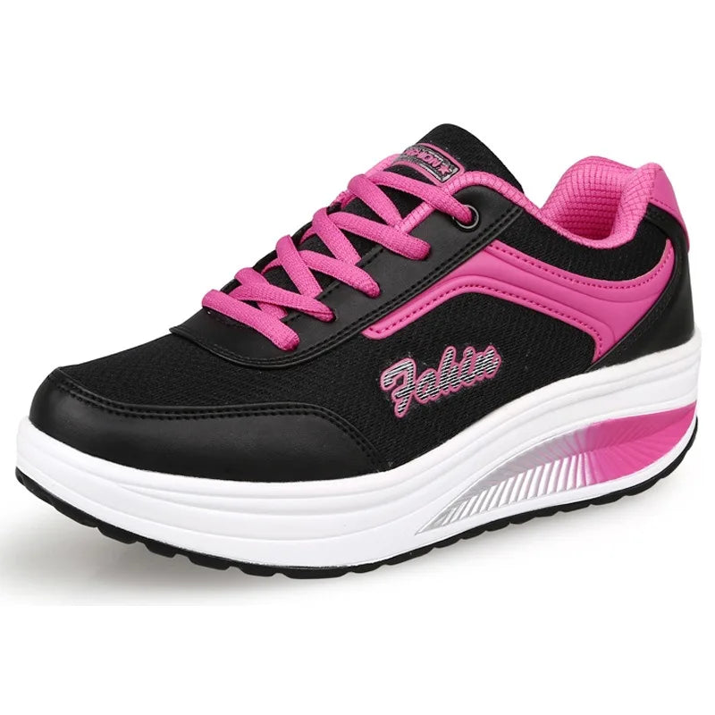 Women's lace-up rocker platform sneakers with cushioned sole