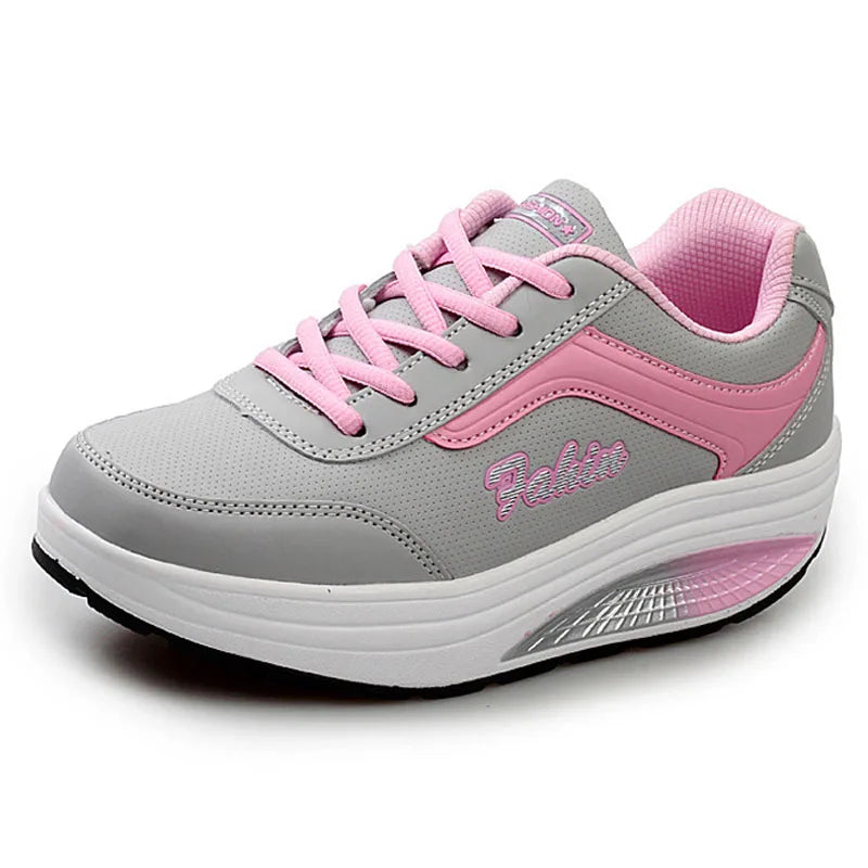 Women's lace-up rocker platform sneakers with cushioned sole