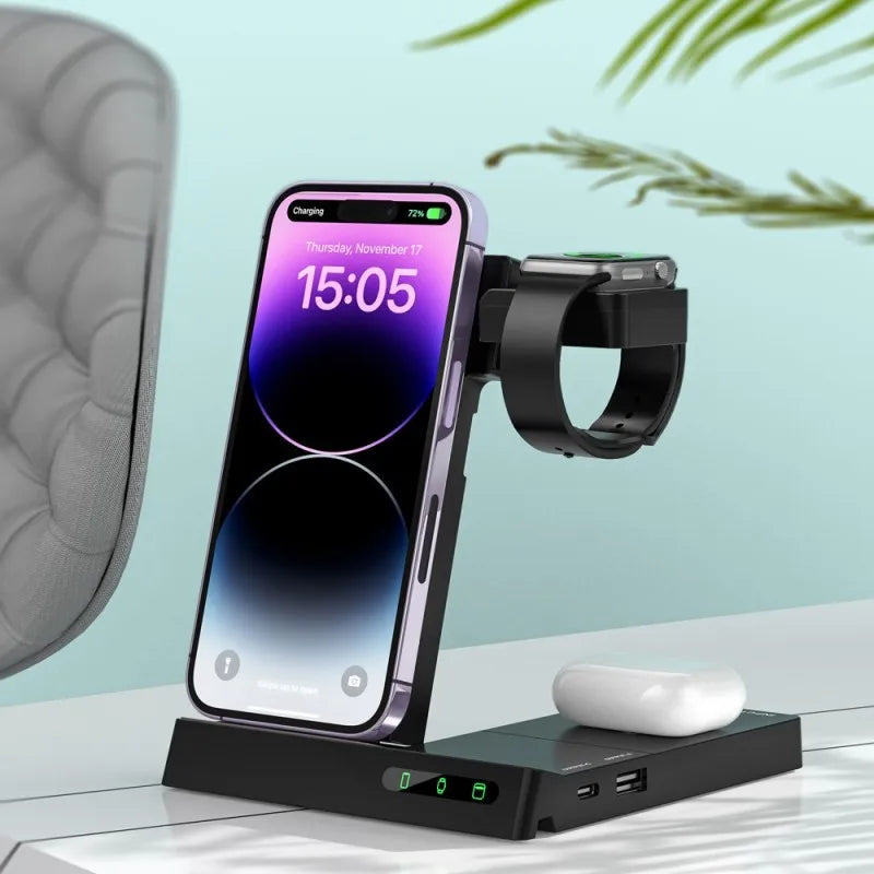 Wireless Charging Stand with Magnetic Night Light Holder for Desk Use