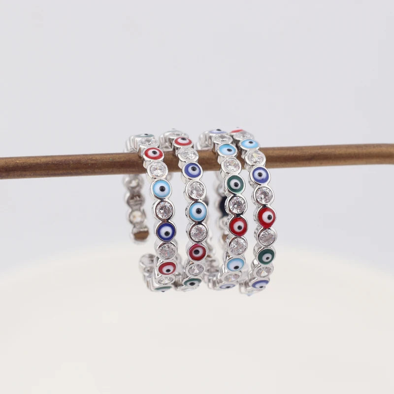 Adjustable Ring with Blue Evil Eye Open Copper Gold Tone Zircon Accent