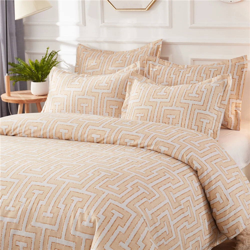 Geometric Pattern Duvet Cover Set for King and Queen Beds Gray
