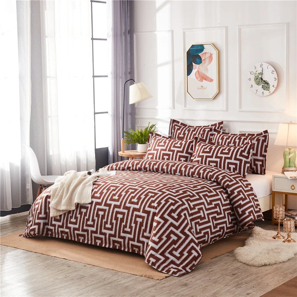 Geometric Pattern Duvet Cover Set for King and Queen Beds Gray