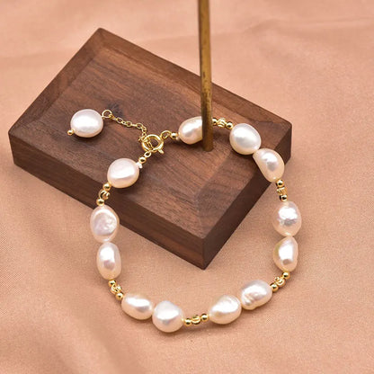 Natural Baroque Pearl Charm Bracelet for Women Party 18k Gold Plated Bracelets & Bangles Fine Jewelry