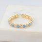 Adjustable Ring with Blue Evil Eye Open Copper Gold Tone Zircon Accent