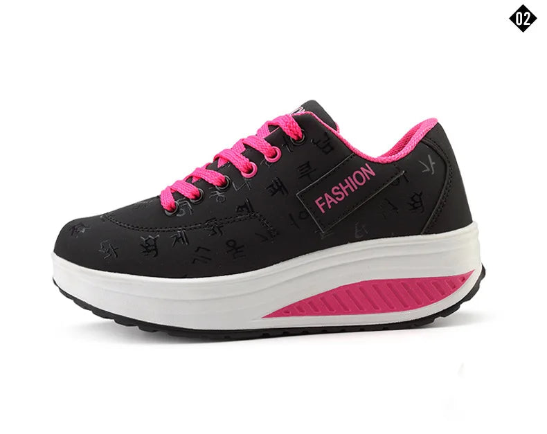 Women's lace-up wedge platform sneakers with rocker sole