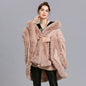 7 Women 2 Circle Fur Poncho Shawl Cloak With Hat Faux Fur Cape Big Pendulum Dovetail Cardigan Winter Warm Thick Loose Overcoat