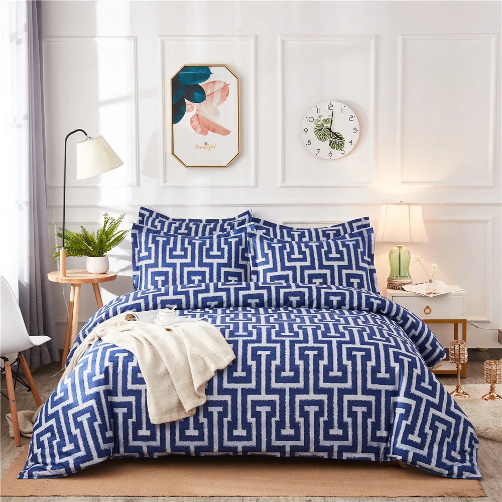 Geometric Pattern Duvet Cover Set for King and Queen Beds Gray