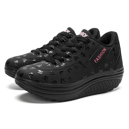 Women's lace-up wedge platform sneakers with rocker sole