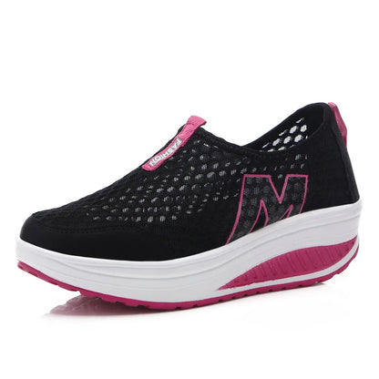 Spring and Summer Sports Shoes Breathable Thick-soled Mesh Low-top Sneakers Women  Height-enhancing Casual Shoes