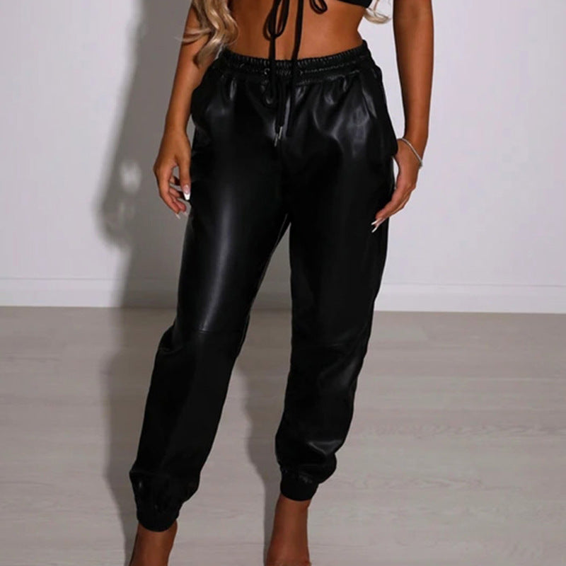 Sculpted PU Leather Pants With High Waist And Relaxed Harem Fit For Versatile Office To Evening Wear