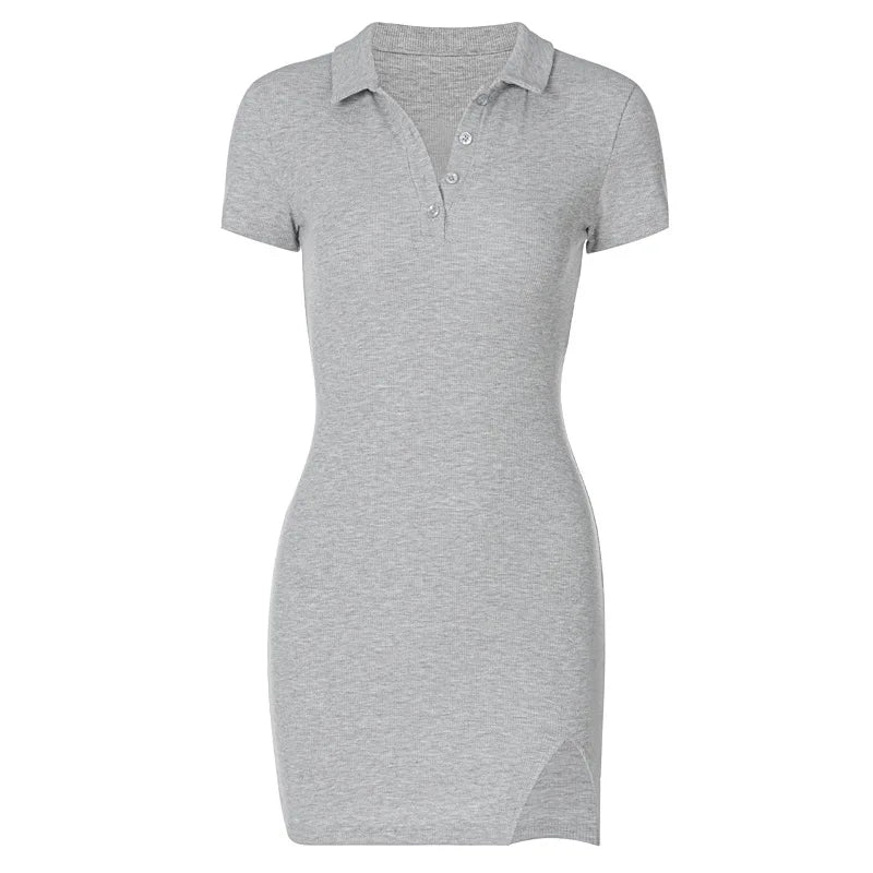 Breathable Knit Dress for Women with Short Sleeves and Subtle Slit