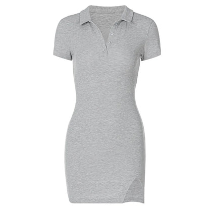 Breathable Knit Dress for Women with Short Sleeves and Subtle Slit