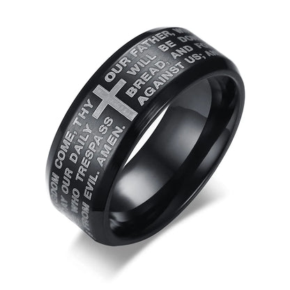 Bold Ring for Men with Stainless Steel Horus Cross Rhodium Plated 8mm