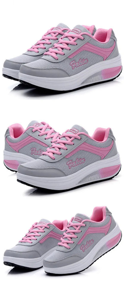 Women's lace-up rocker platform sneakers with cushioned sole