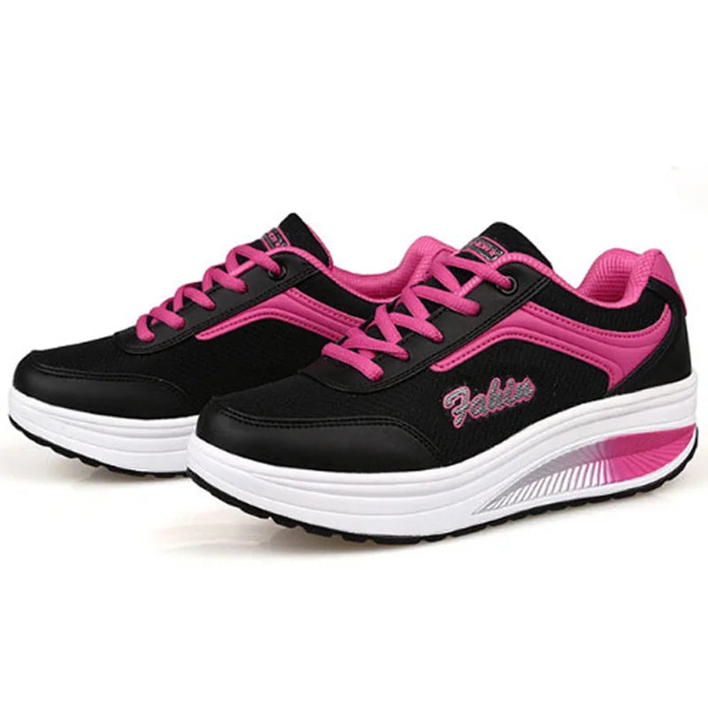 Women's lace-up rocker platform sneakers with cushioned sole