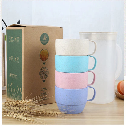 Wheat Straw Kettle Cup Set Drinking Cup Set Drinking Kettle Reusable Eco Friendly Plastic Biodegradable Picnic Sharing