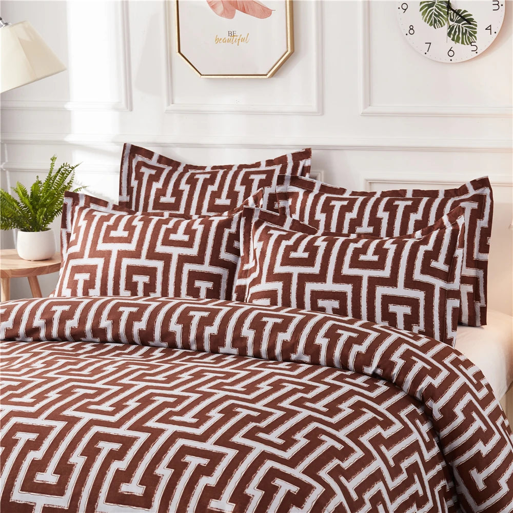 Geometric Pattern Duvet Cover Set for King and Queen Beds Gray