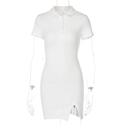 Breathable Knit Dress for Women with Short Sleeves and Subtle Slit